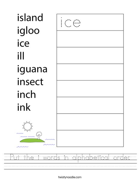 Put the i words in alphabetical order. Worksheet