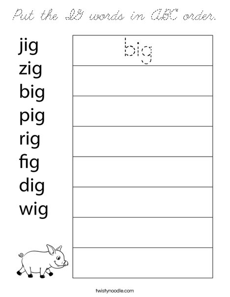 Put the IG words in ABC order. Coloring Page