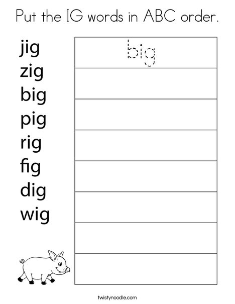 Put the IG words in ABC order. Coloring Page