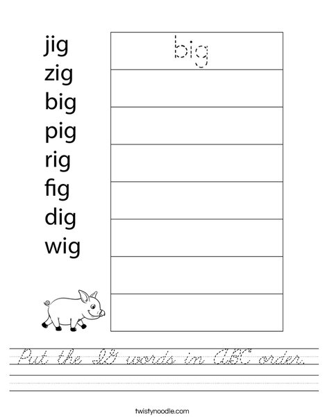 Put the IG words in ABC order. Worksheet