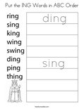 Put the ING Words in ABC Order Coloring Page