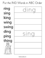 Put the ING Words in ABC Order Coloring Page