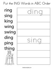 Put the ING Words in ABC Order Coloring Page
