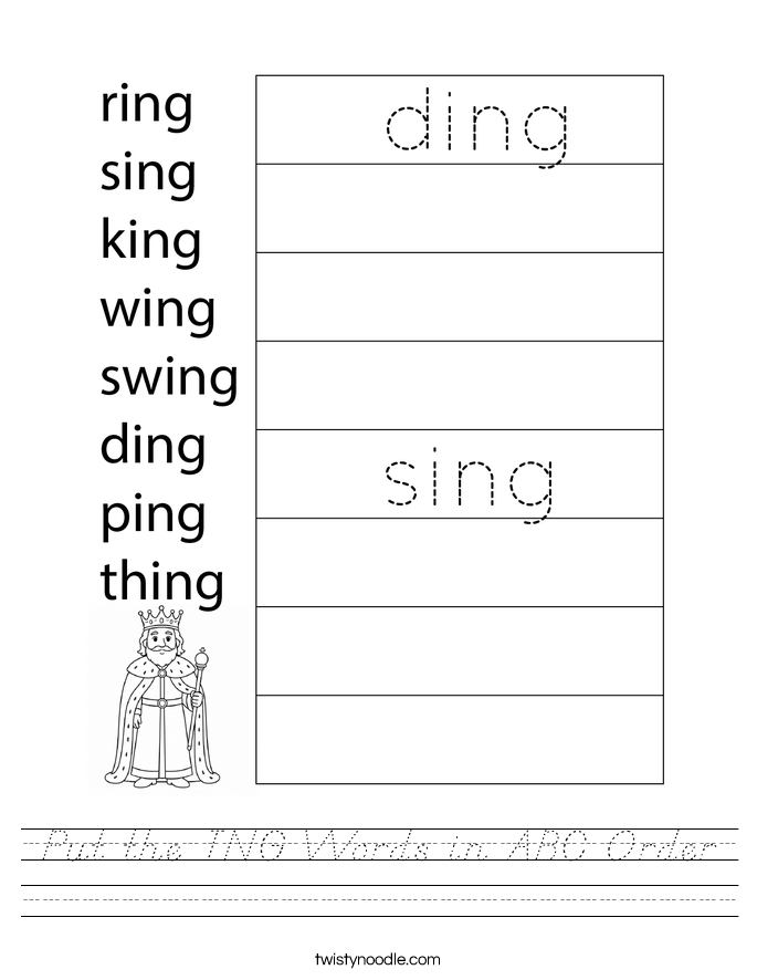 Put the ING Words in ABC Order Worksheet