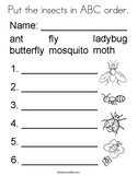 Put the insects in ABC order Coloring Page