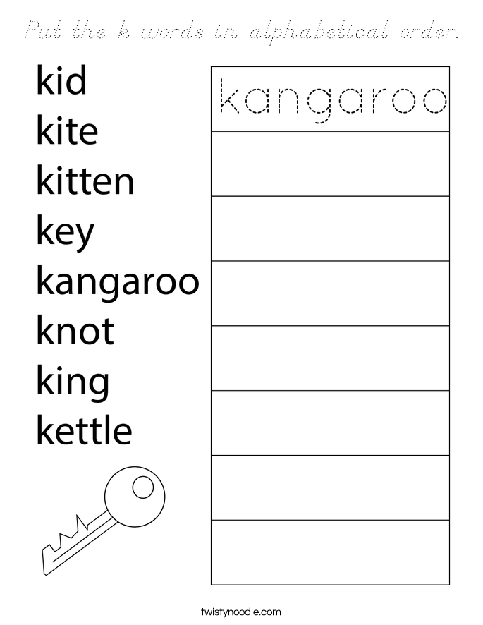 Put the k words in alphabetical order. Coloring Page