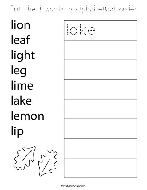 Put the l words in alphabetical order. Coloring Page