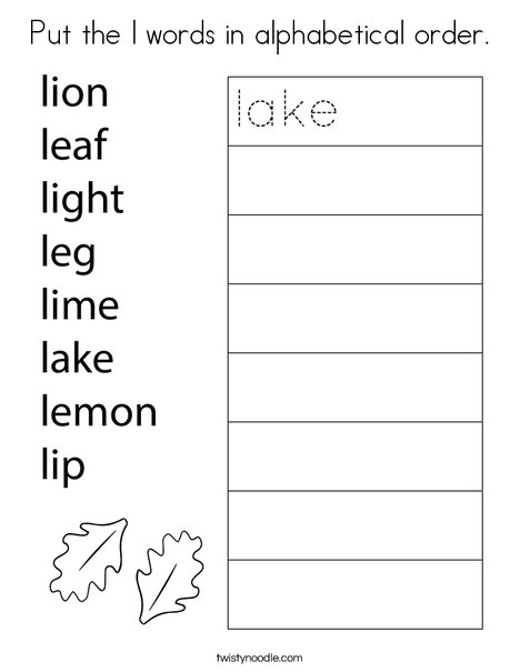 Put the l words in alphabetical order. Coloring Page