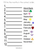 Write the months in the correct order Coloring Page