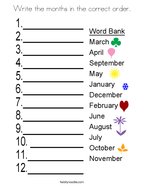 Write the months in the correct order Coloring Page