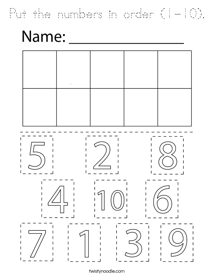 Put the numbers in order (1-10). Coloring Page