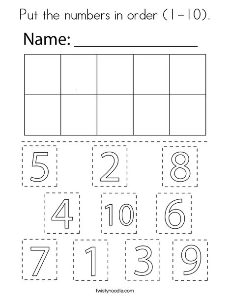 Put the numbers in order (1-10). Coloring Page