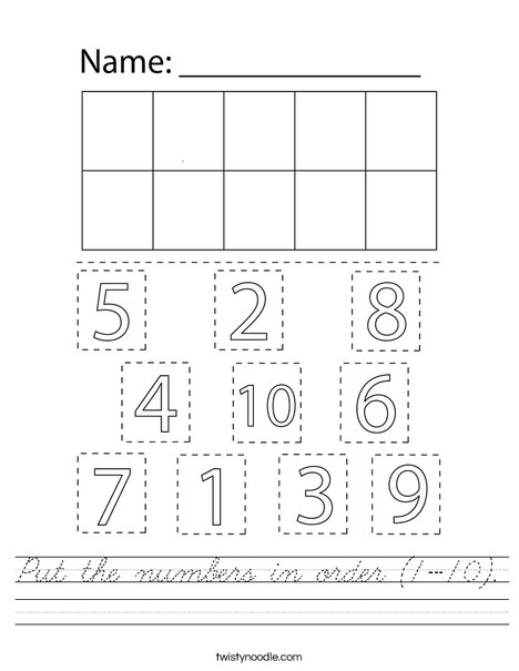 Put the numbers in order (1-10). Worksheet
