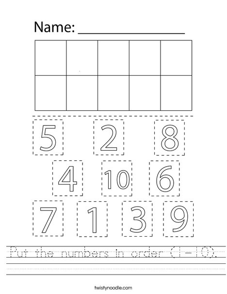 Put The Numbers In Order 1 10 Worksheet Twisty Noodle