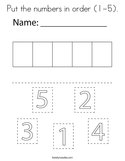 Put the numbers in order (1-5) Coloring Page