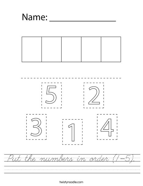Put the numbers in order (1-5). Worksheet