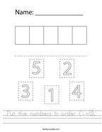 Put the numbers in order (1-5) Handwriting Sheet