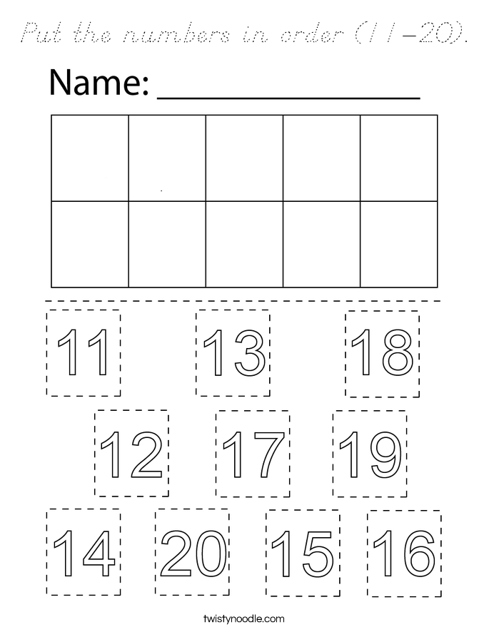 Put the numbers in order (11-20). Coloring Page