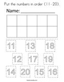 Put the numbers in order (11-20) Coloring Page