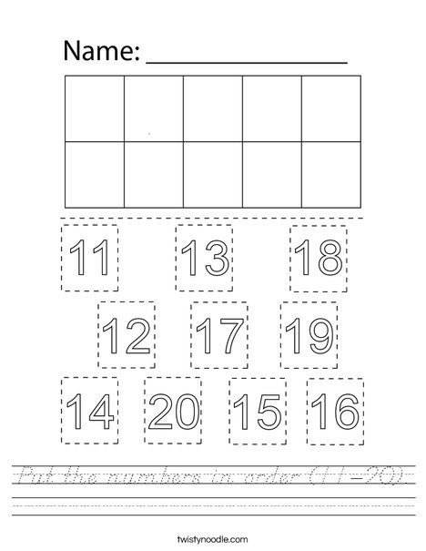 Put the numbers in order (11-20). Worksheet