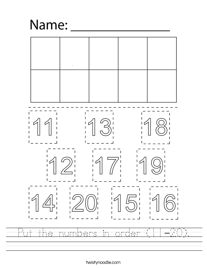 Put The Numbers In Order 11 20 Worksheet Twisty Noodle