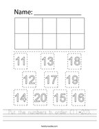 Put the numbers in order (11-20) Handwriting Sheet