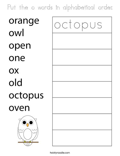 Put the o words in alphabetical order. Coloring Page