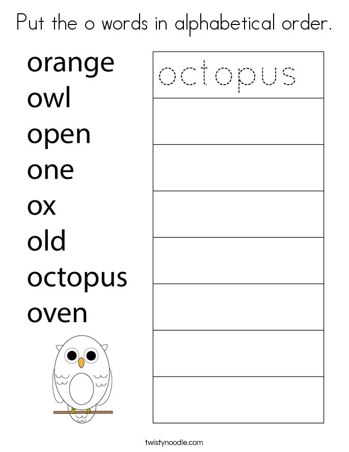 Put the o words in alphabetical order. Coloring Page