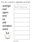Put the o words in alphabetical order Coloring Page