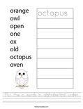 Put the o words in alphabetical order. Worksheet