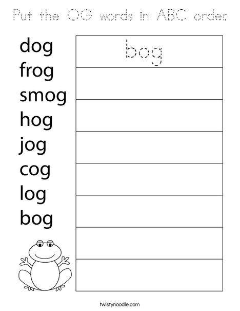 Put the OG words in ABC order. Coloring Page