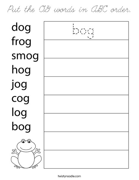 Put the OG words in ABC order. Coloring Page