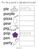 Put the p words in alphabetical order Coloring Page