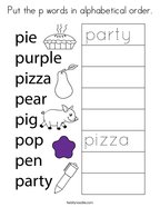 Put the p words in alphabetical order Coloring Page