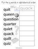 Put the q words in alphabetical order Coloring Page