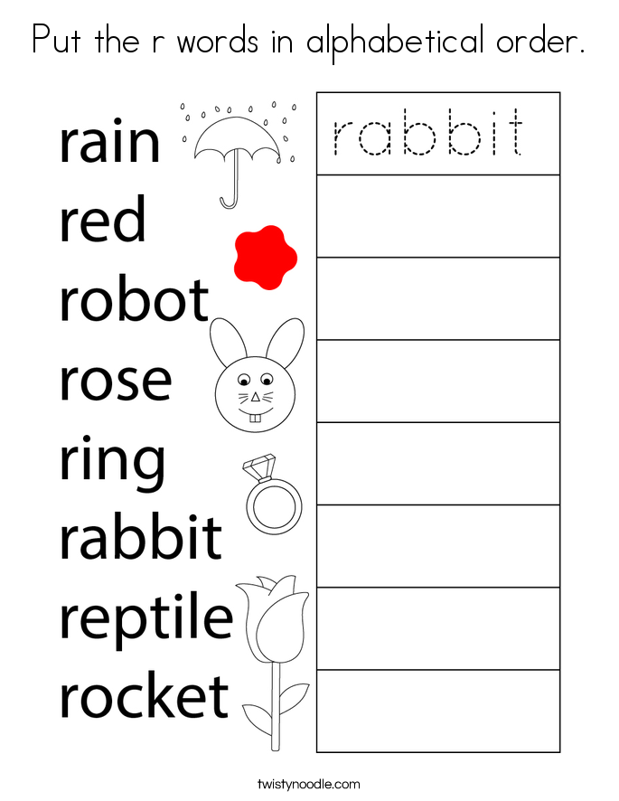 Put the r words in alphabetical order. Coloring Page