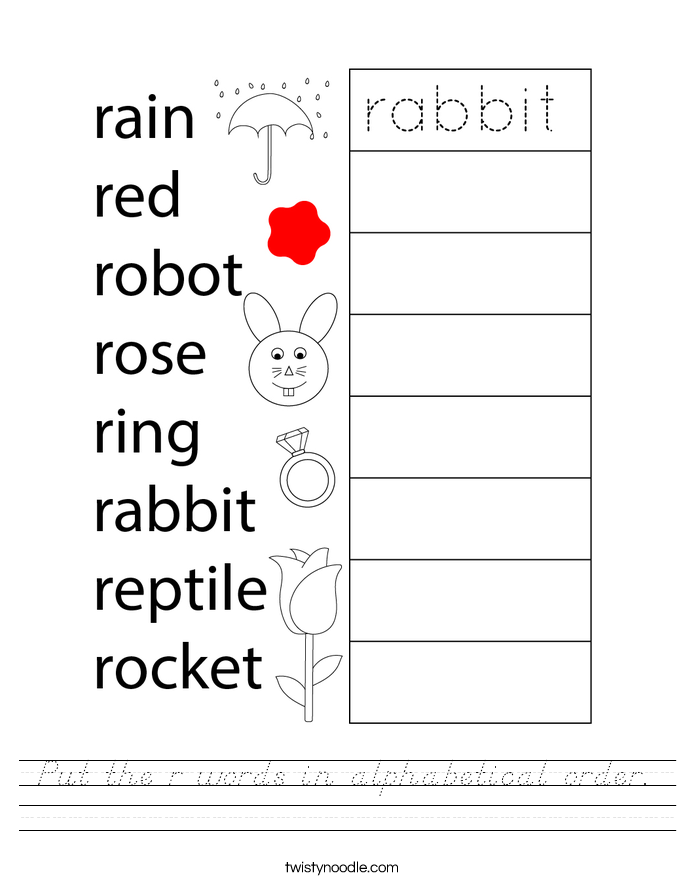 Put the r words in alphabetical order. Worksheet