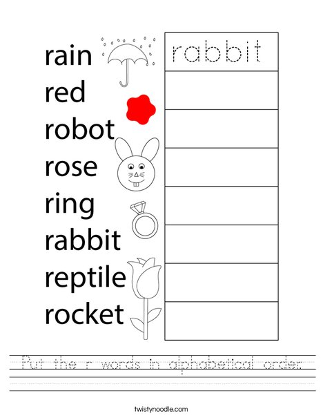 Put the r words in alphabetical order. Worksheet