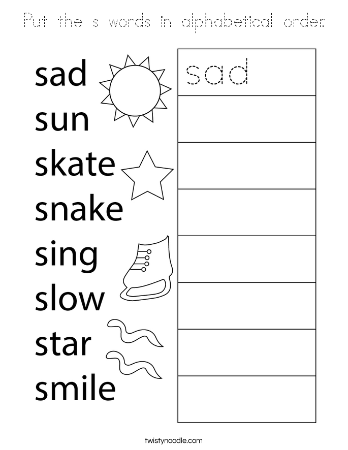 Put the s words in alphabetical order. Coloring Page