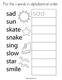 Put the s words in alphabetical order Coloring Page