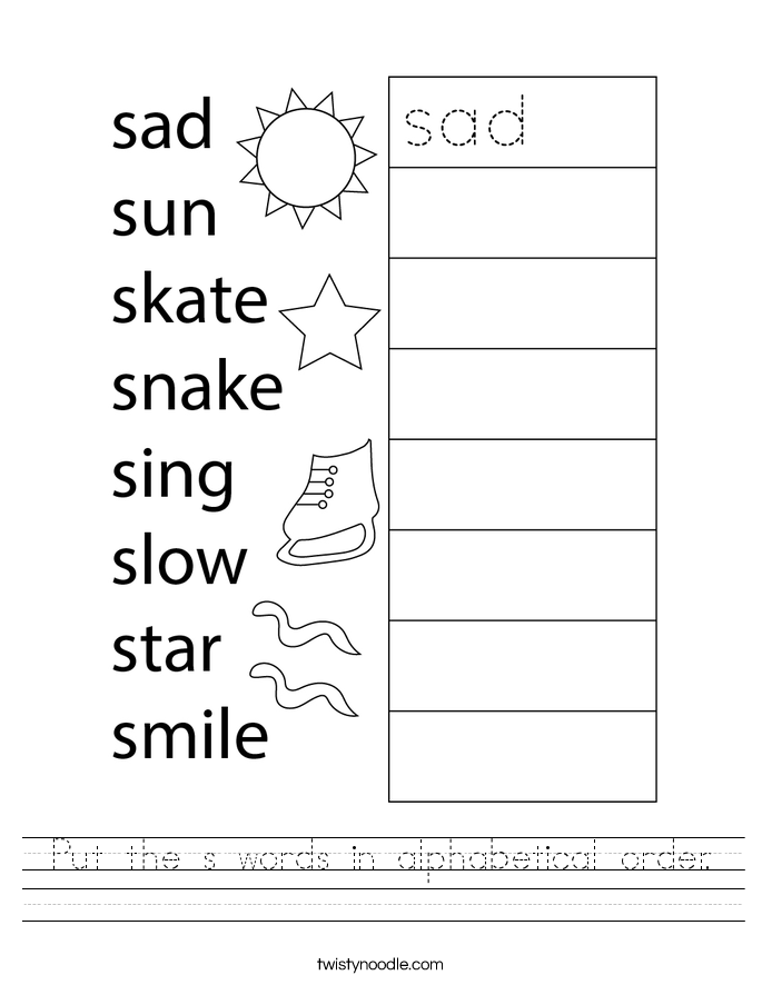 Put the s words in alphabetical order. Worksheet