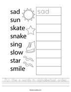 Put the s words in alphabetical order Handwriting Sheet