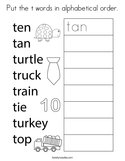 Put the t words in alphabetical order Coloring Page