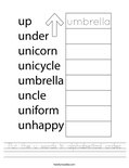 Put the u words in alphabetical order. Worksheet