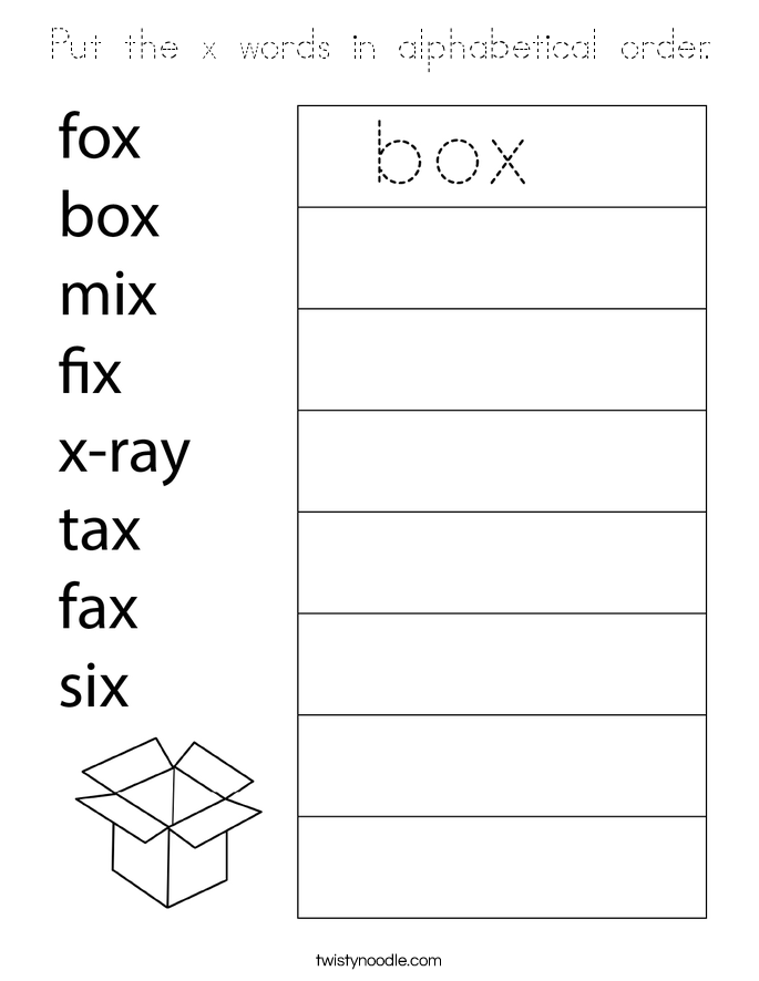 Put the x words in alphabetical order. Coloring Page
