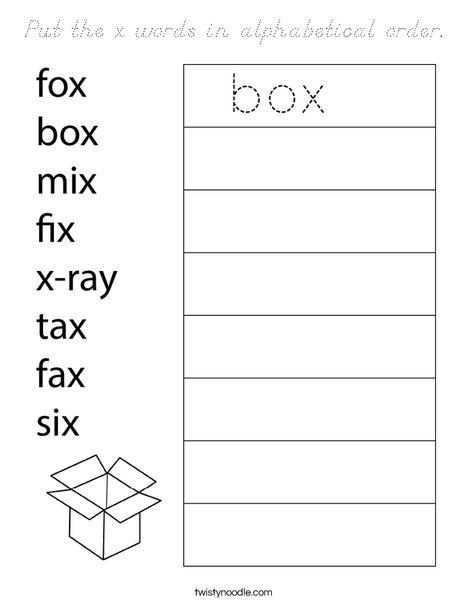 Put the x words in alphabetical order. Coloring Page