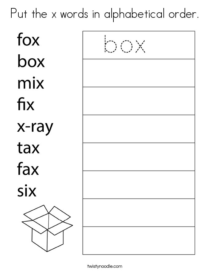 Put the x words in alphabetical order. Coloring Page