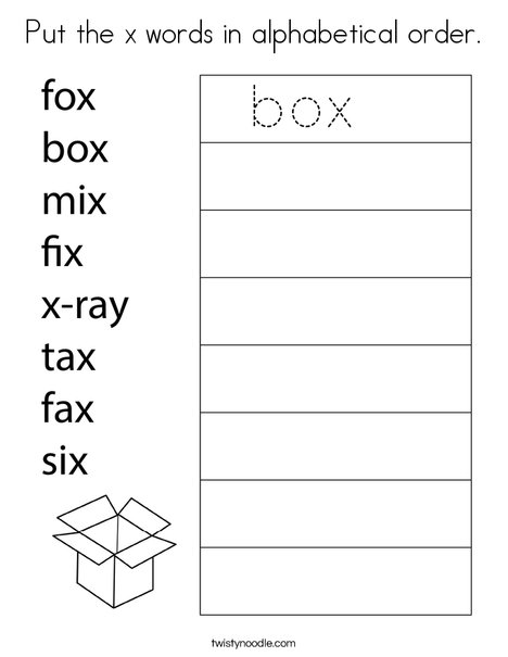 Put the x words in alphabetical order. Coloring Page