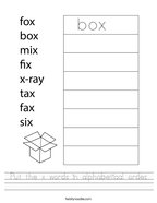 Put the x words in alphabetical order Handwriting Sheet