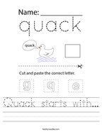 Quack starts with Handwriting Sheet